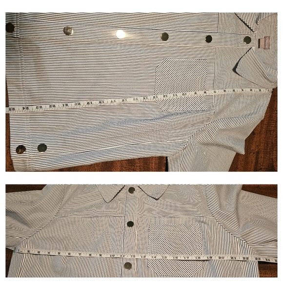 Chico’s Blue & White Striped Indigo Snap Front Jacket Roll Tab Sleeves, SZ 3 NWT - Picture 16 of 16